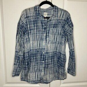 Gap Shirt Womens M 100% Linen Tie Dye Long Sleeve Vacation Summer Blouse